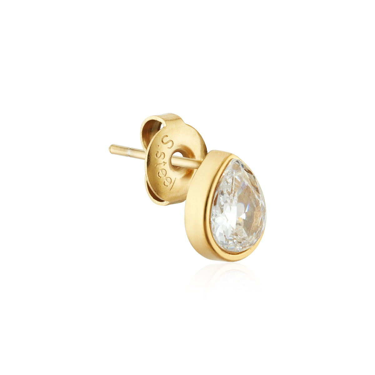 Over & Over 14K Gold Stainless Steel CZ Teardrop Bezel Studs