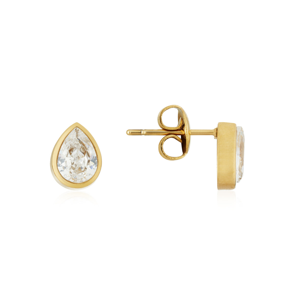 Over & Over 14K Gold Stainless Steel CZ Teardrop Bezel Studs