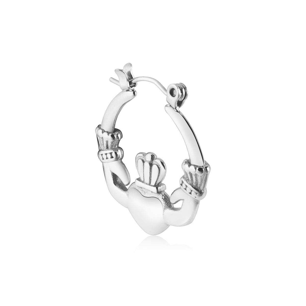Over & Over Silver Stainless Steel Claddagh Puffy Hoop Earrings