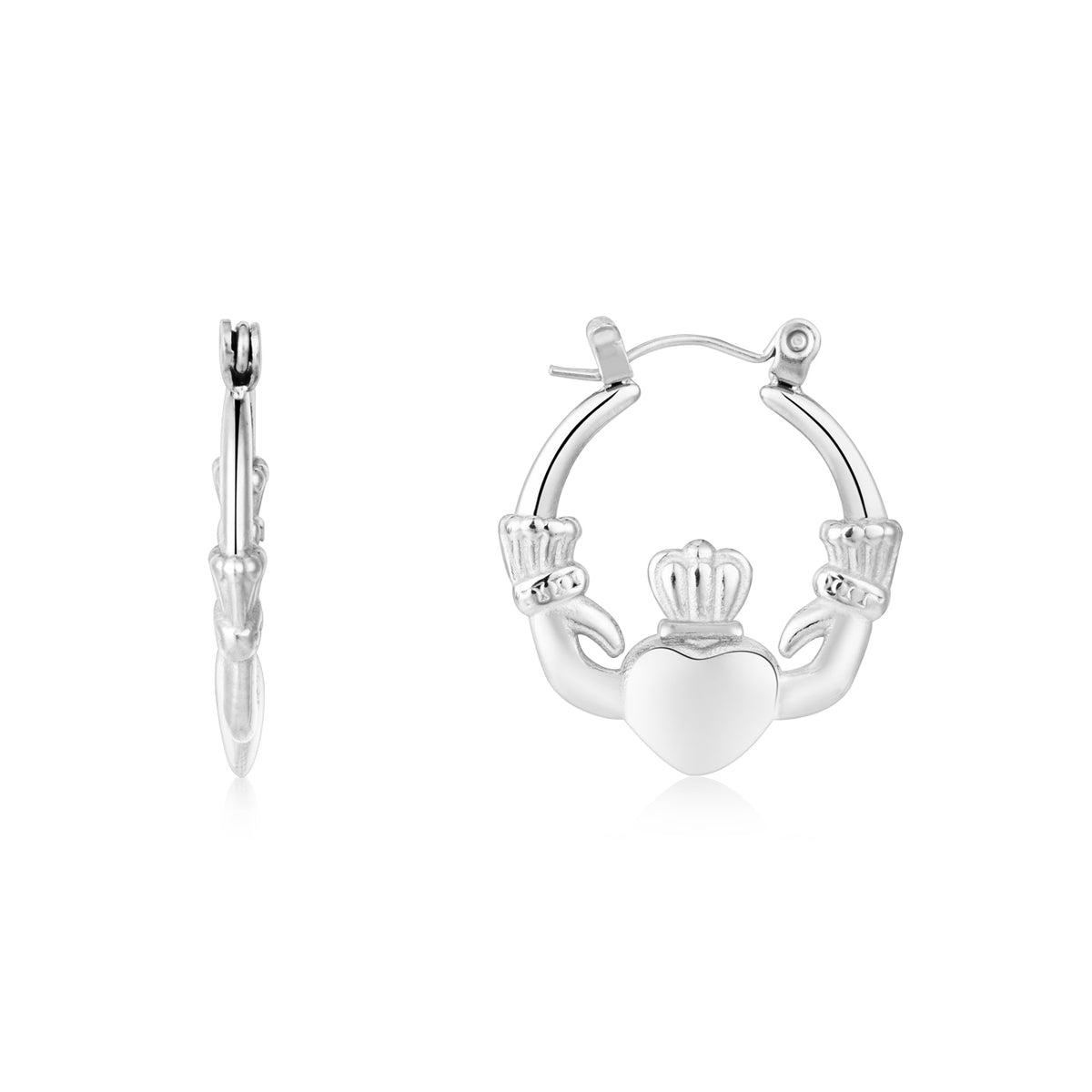 Over & Over Silver Stainless Steel Claddagh Puffy Hoop Earrings