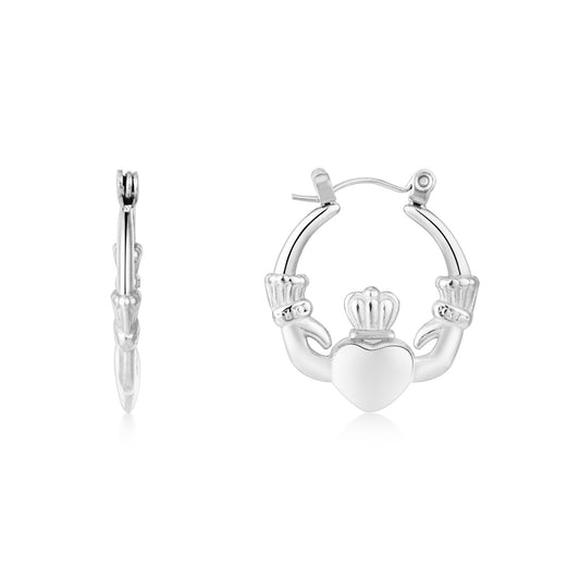 Over & Over Silver Stainless Steel Claddagh Puffy Hoop Earrings