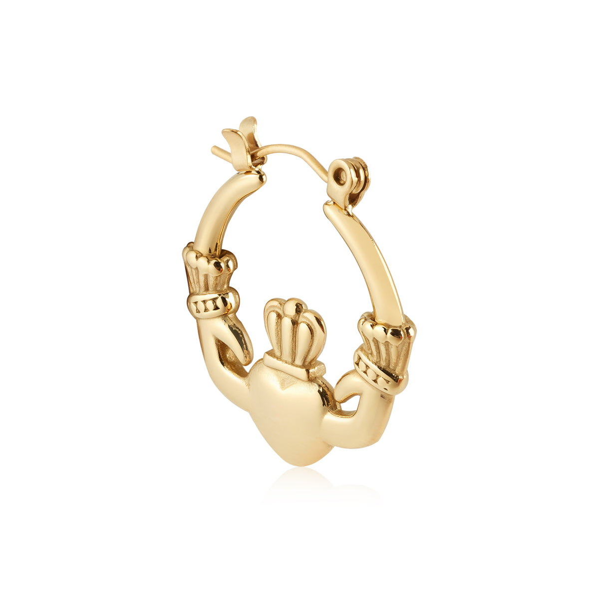 Over & Over Gold 14k Plated Stainless Steel Claddagh Puff Hoop Earrings
