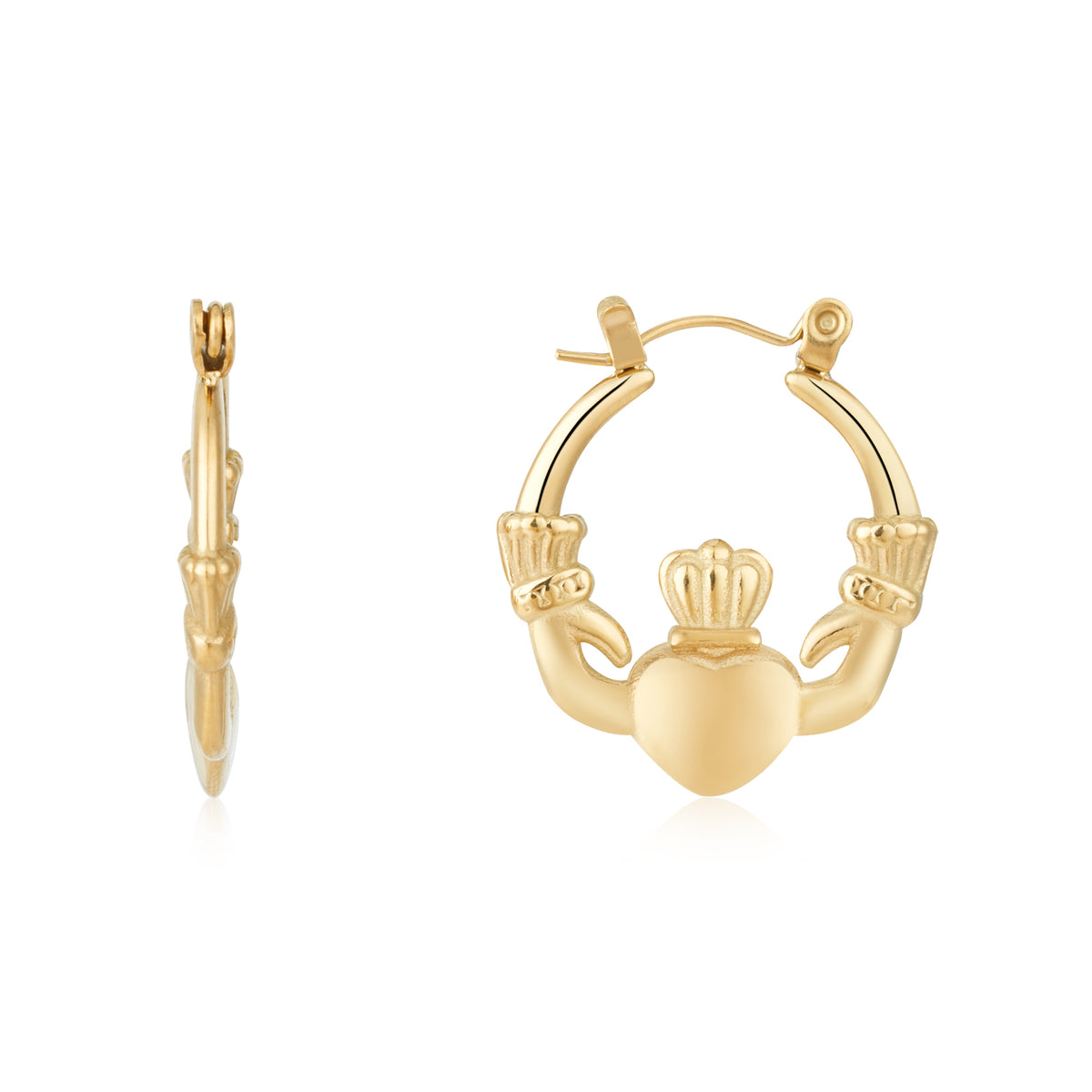 Over & Over Gold 14k Plated Stainless Steel Claddagh Puff Hoop Earrings