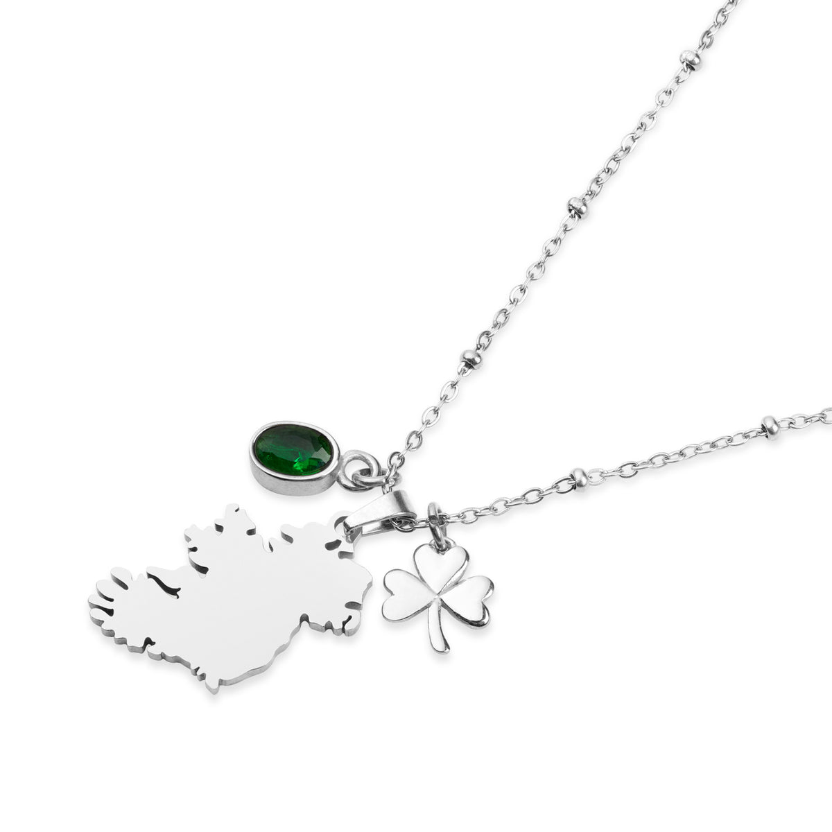 Over & Over Silver Stainless Steel Ireland Map Ball Necklace