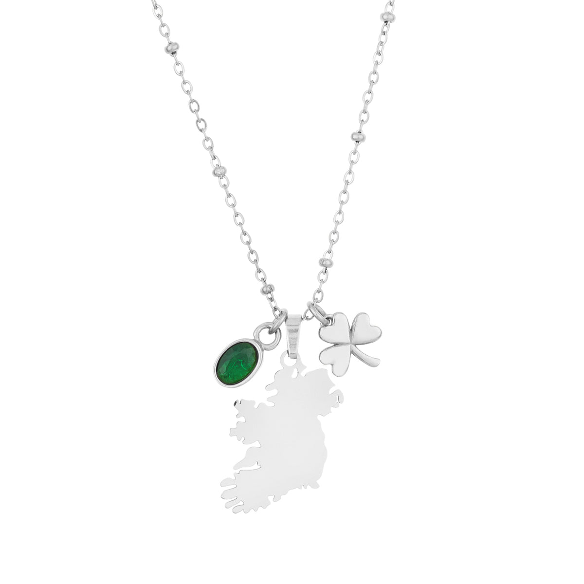 Over & Over Silver Stainless Steel Ireland Map Ball Necklace