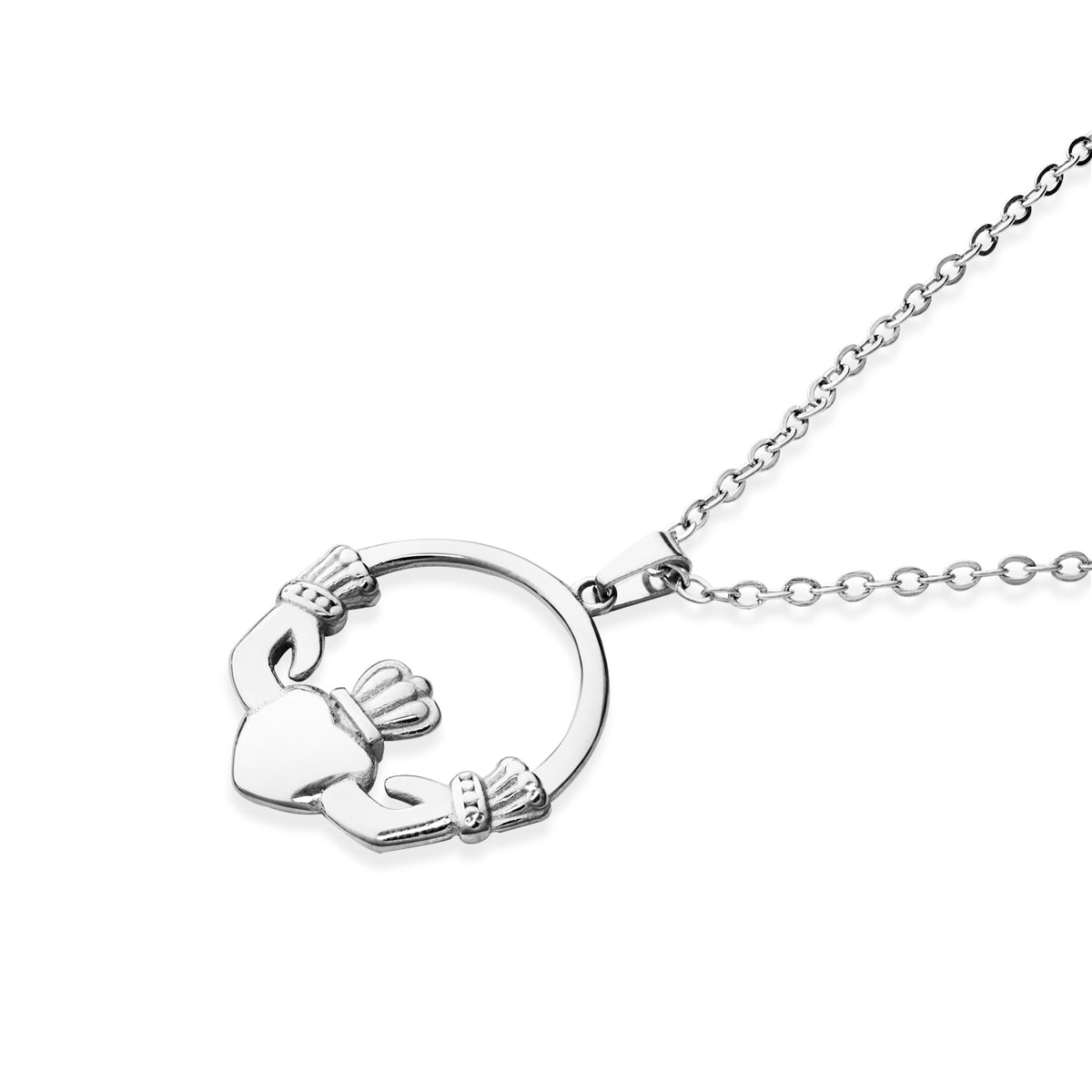 Over & Over Silver Stainless Steel Claddagh Puffy Necklace