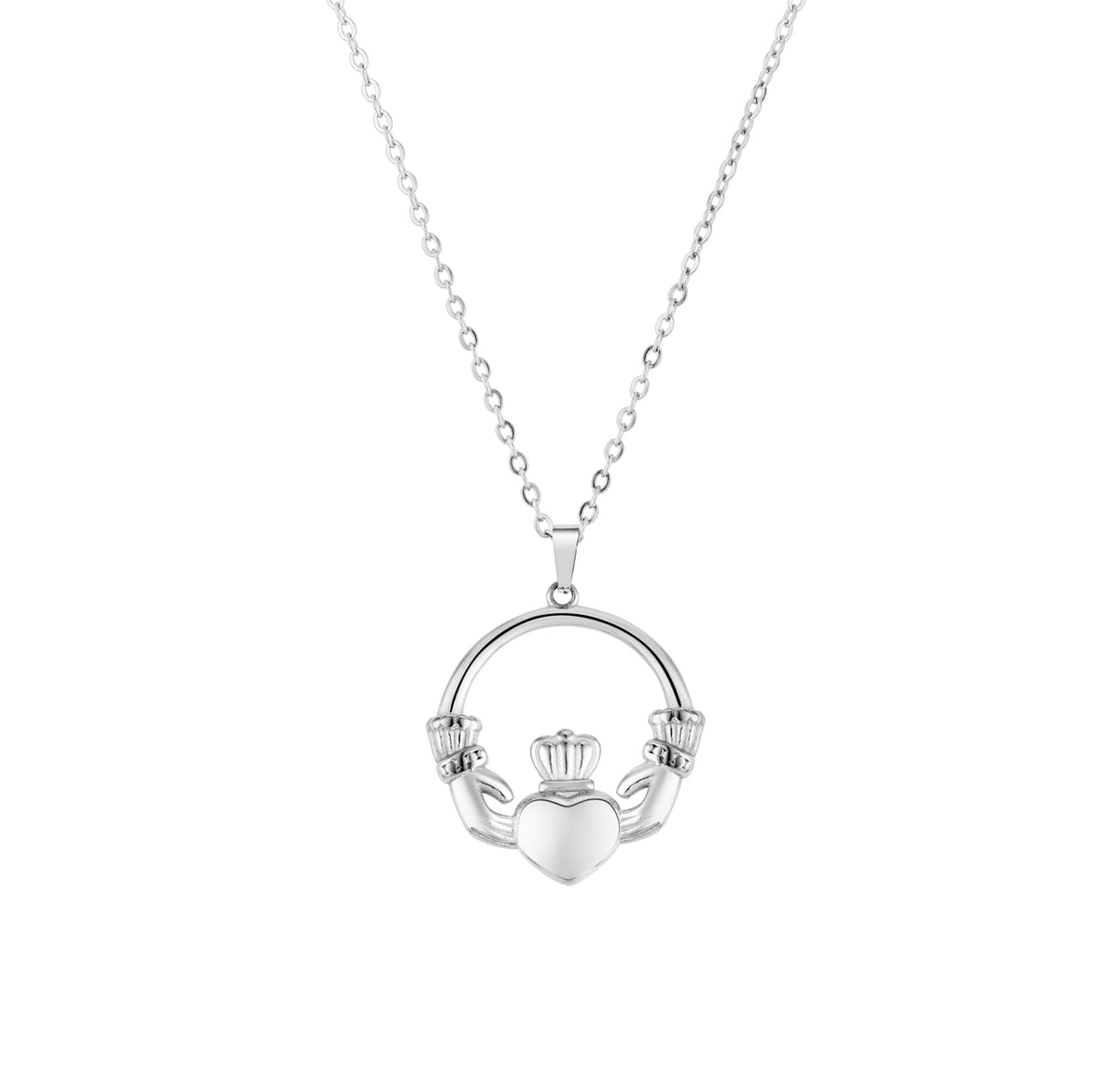 Over & Over Silver Stainless Steel Claddagh Puffy Necklace
