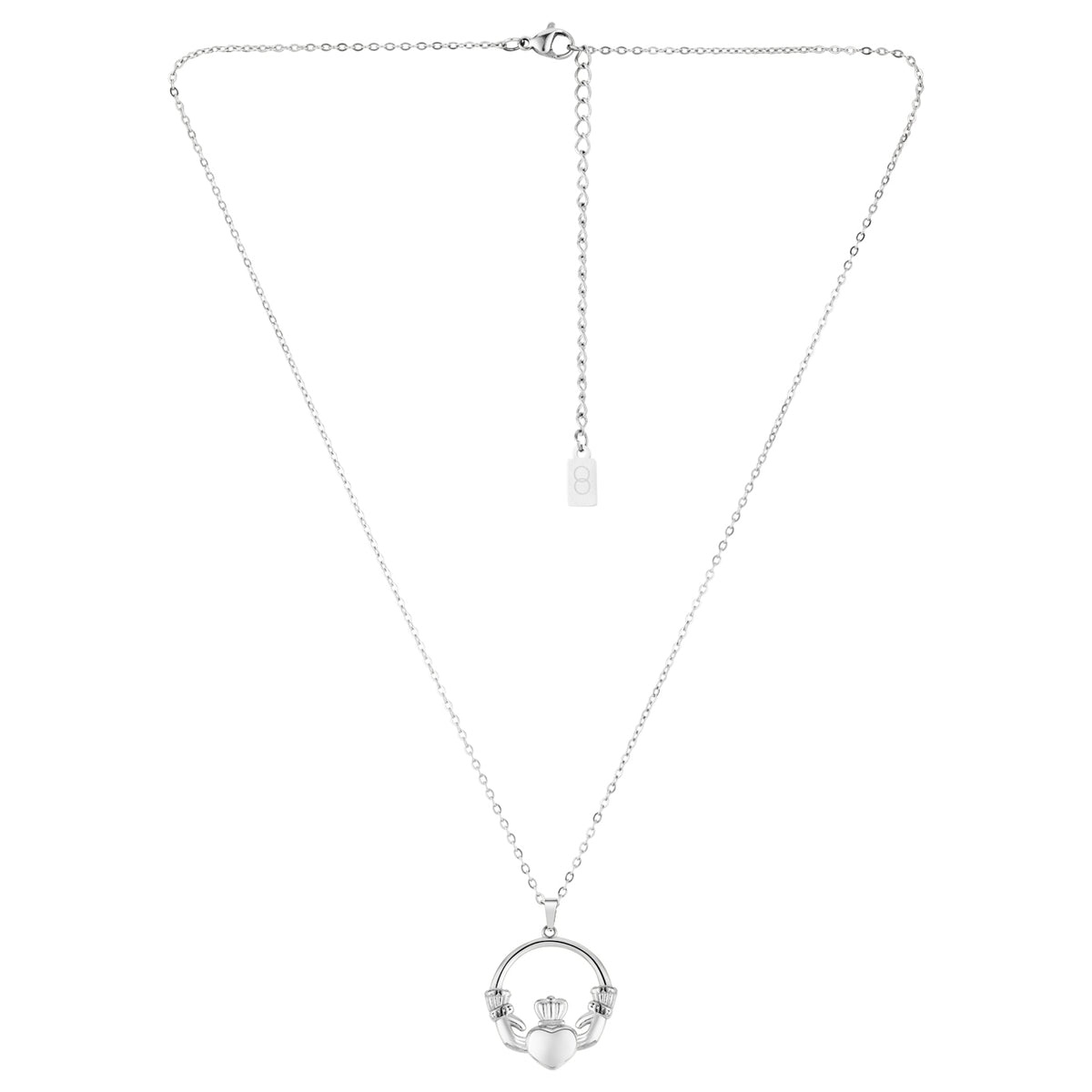 Over & Over Silver Stainless Steel Claddagh Puffy Necklace