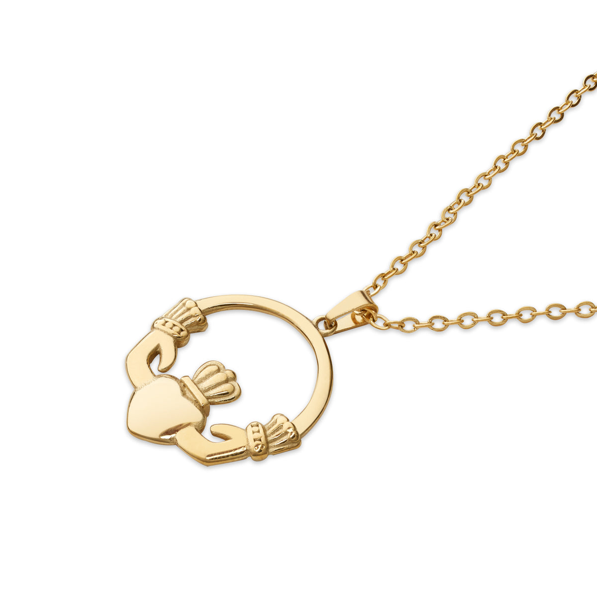 Over & Over Gold 14k Plated Stainless Steel Claddagh Puffy Necklace