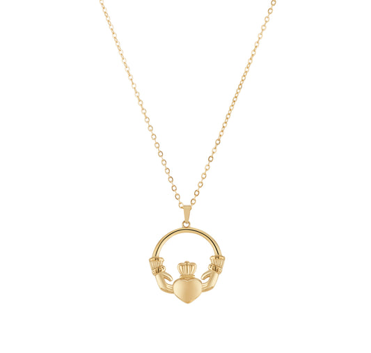 Over & Over Gold 14k Plated Stainless Steel Claddagh Puffy Necklace