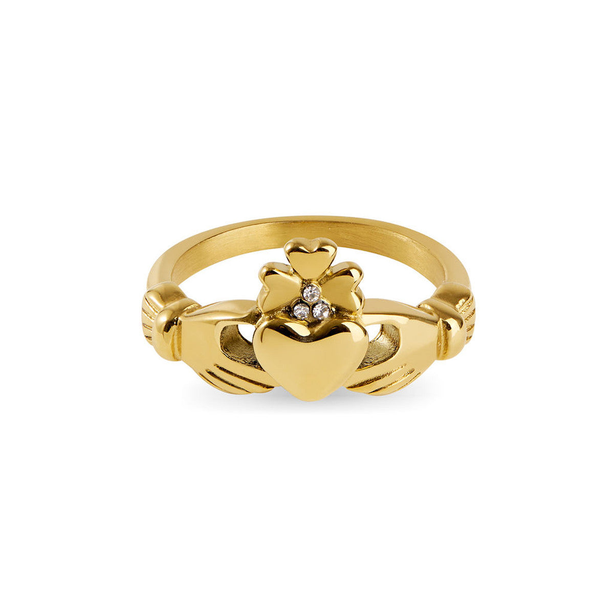 Over & Over Gold 14k Stainless Steel Shamrock Claddagh Ring