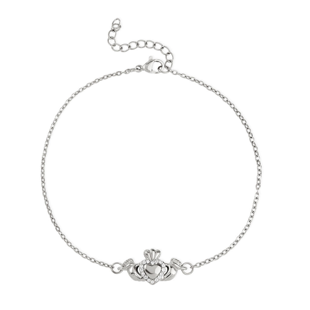Over & Over Silver Stainless Steel CZ Heart Claddagh Bracelet