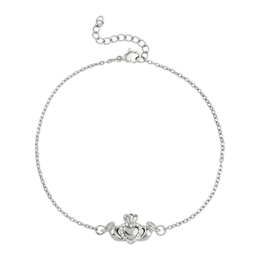 Over & Over Silver Stainless Steel CZ Heart Claddagh Bracelet