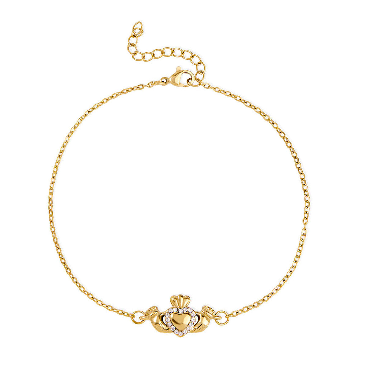 Over & Over Gold 14k Stainless Steel CZ Heart Claddagh Bracelet