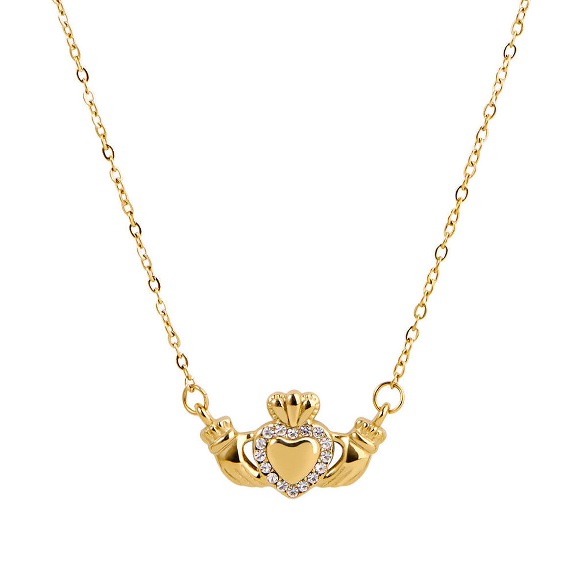 Over & Over Gold 14k Stainless Steel CZ Heart Claddagh Necklace
