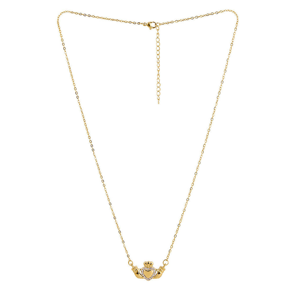 Over & Over Gold 14k Stainless Steel CZ Heart Claddagh Necklace