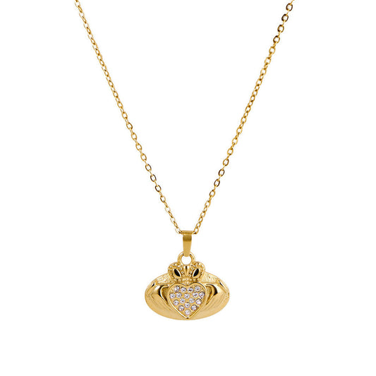 Over & Over Gold 14k Stainless Steel Claddagh Elipse Necklace