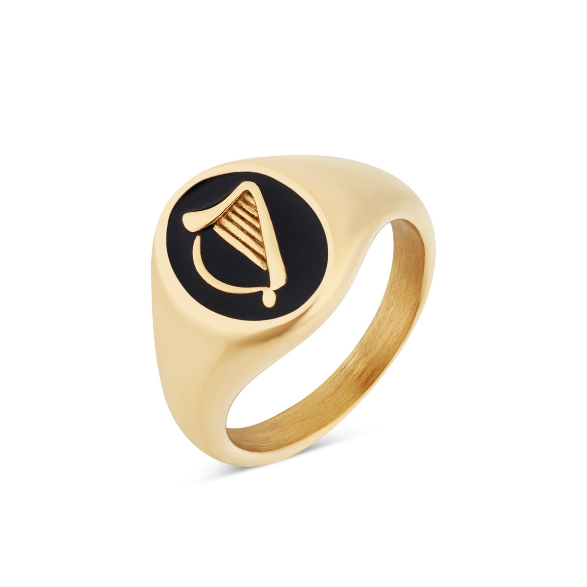 Over & Over 14k Gold Stainless Steel Black Harp Signet Ring