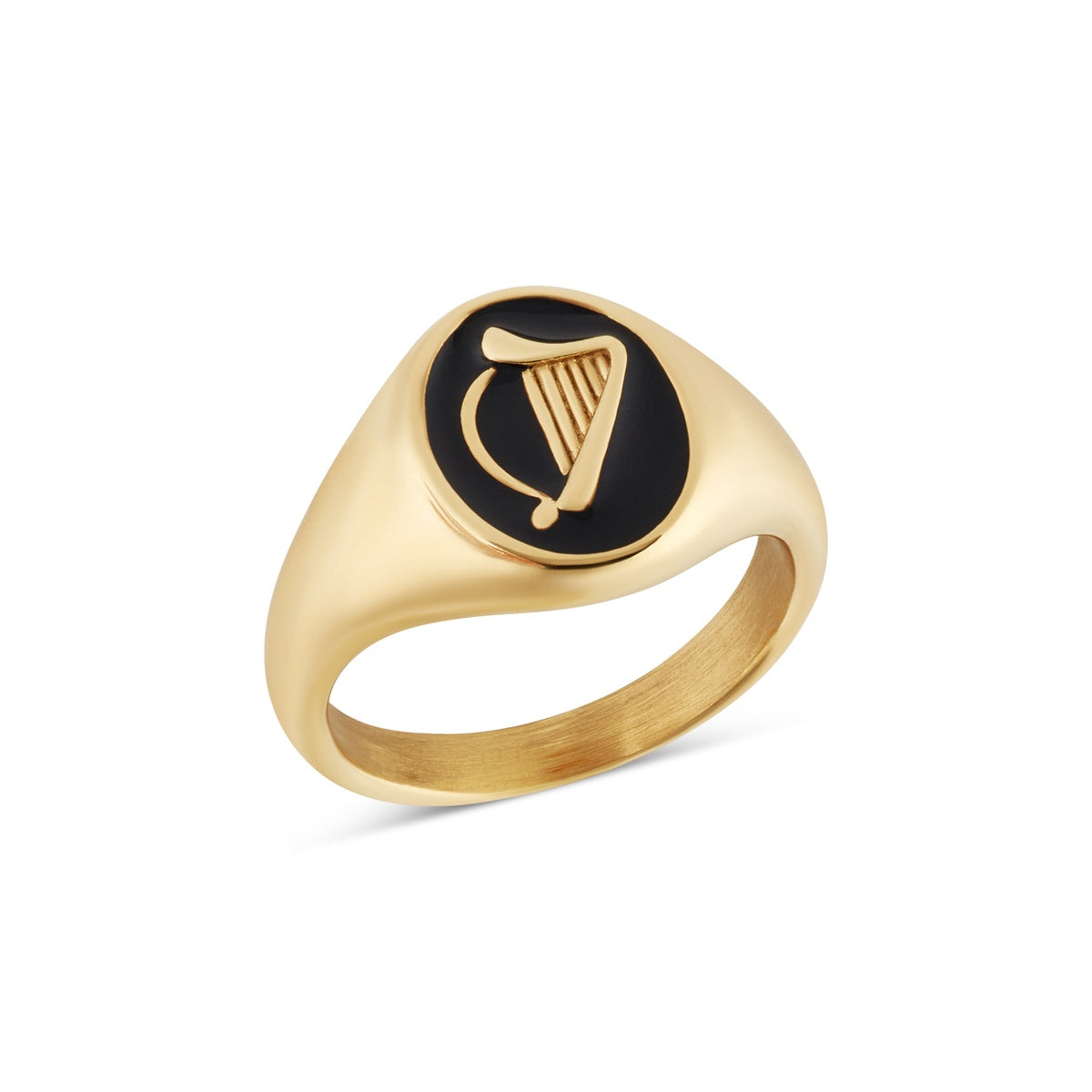 Over & Over 14k Gold Stainless Steel Black Harp Signet Ring
