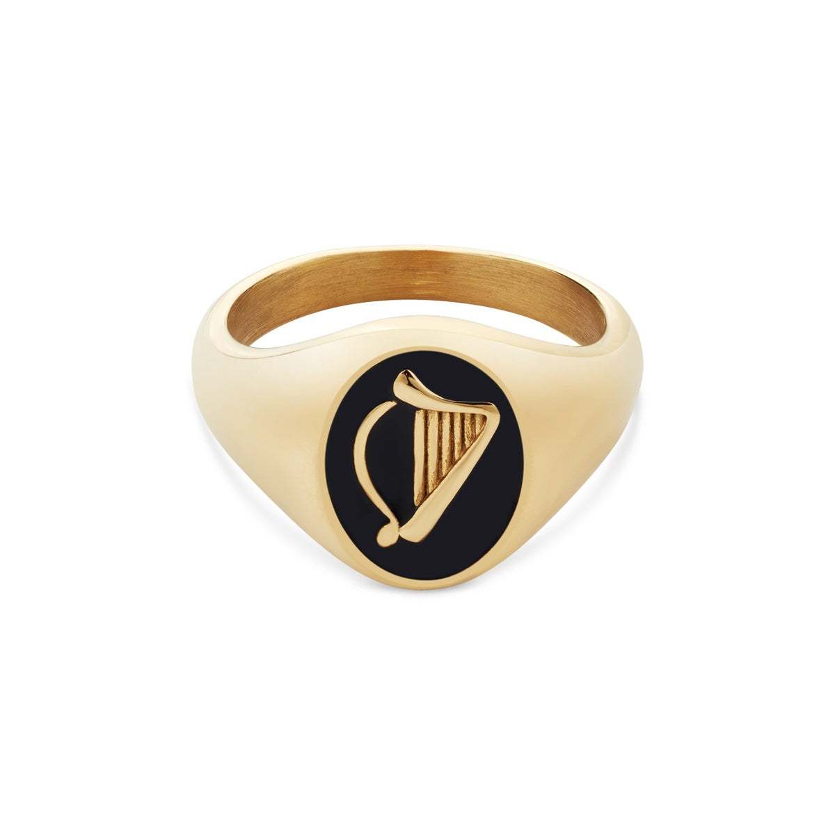Over & Over 14k Gold Stainless Steel Black Harp Signet Ring