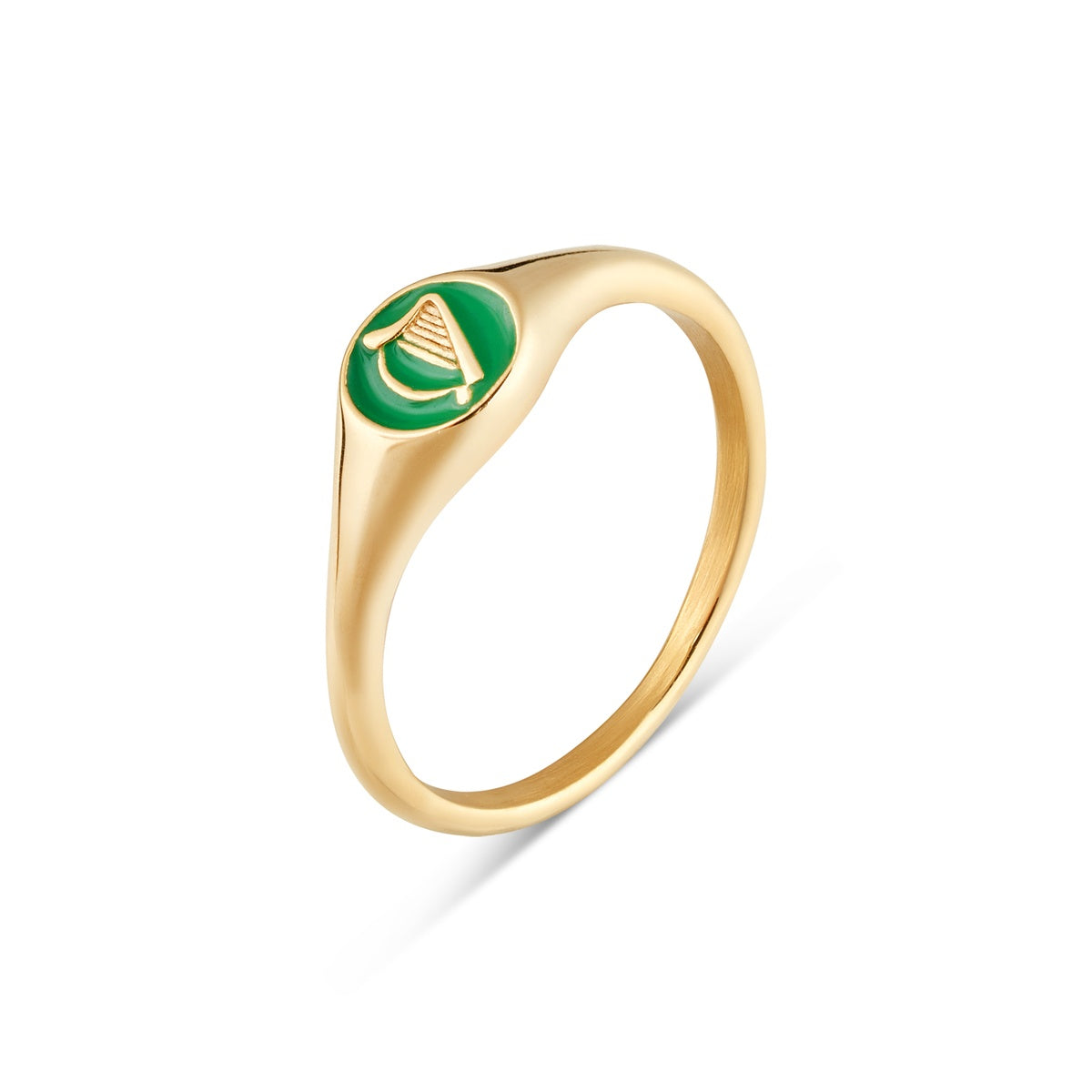 Over & Over 14k Gold Stainless Steel Green Mini Harp Signet Ring