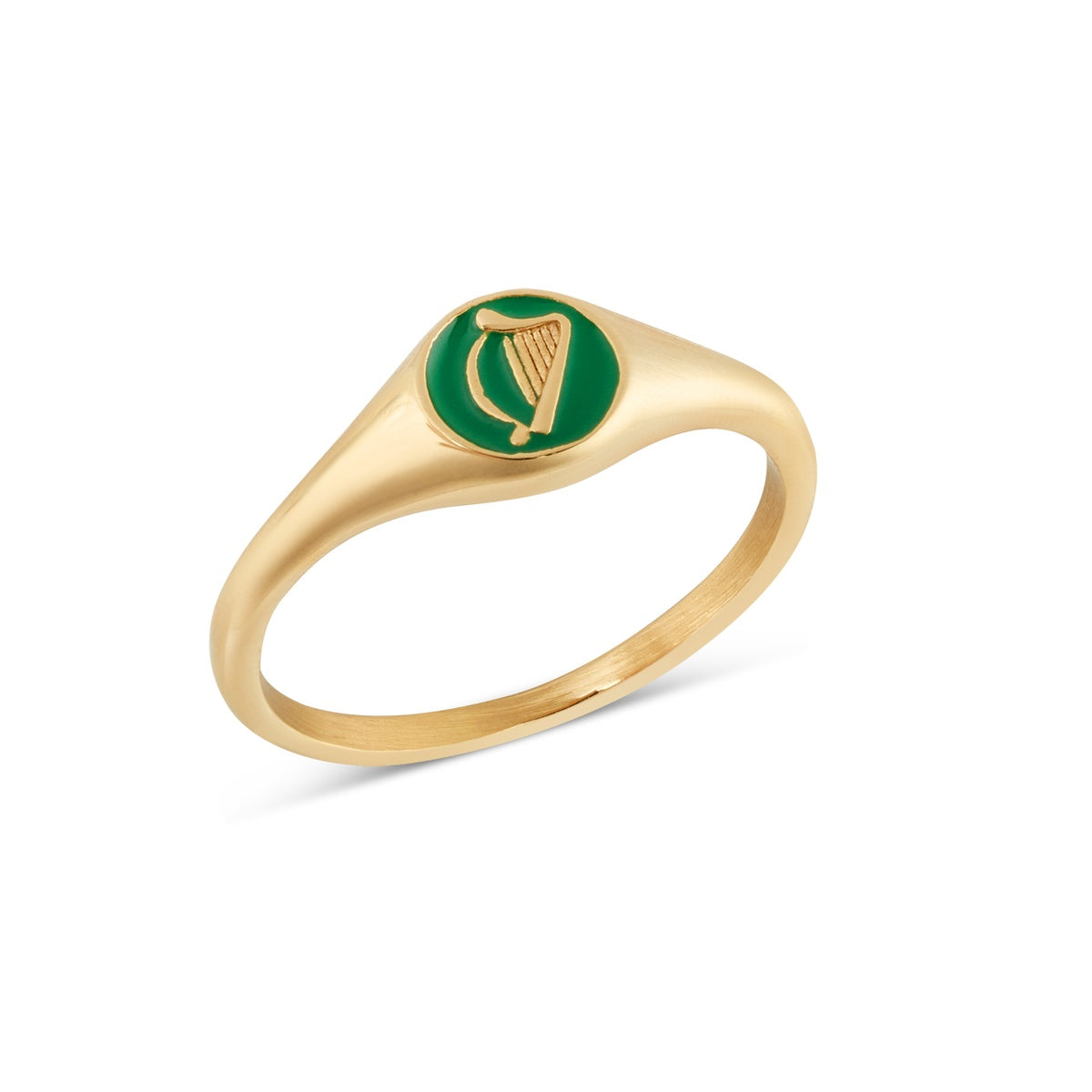 Over & Over 14k Gold Stainless Steel Green Mini Harp Signet Ring