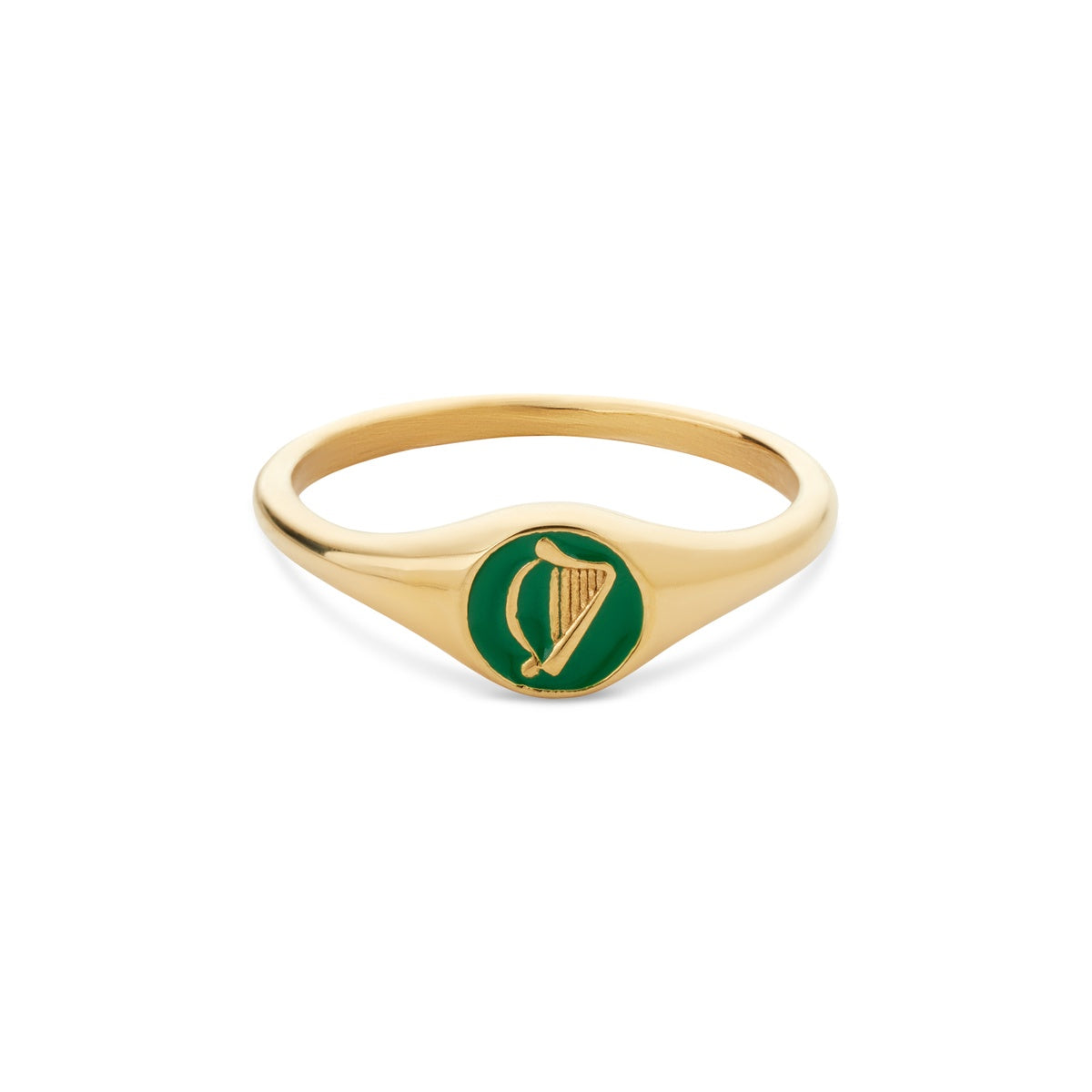 Over & Over 14k Gold Stainless Steel Green Mini Harp Signet Ring