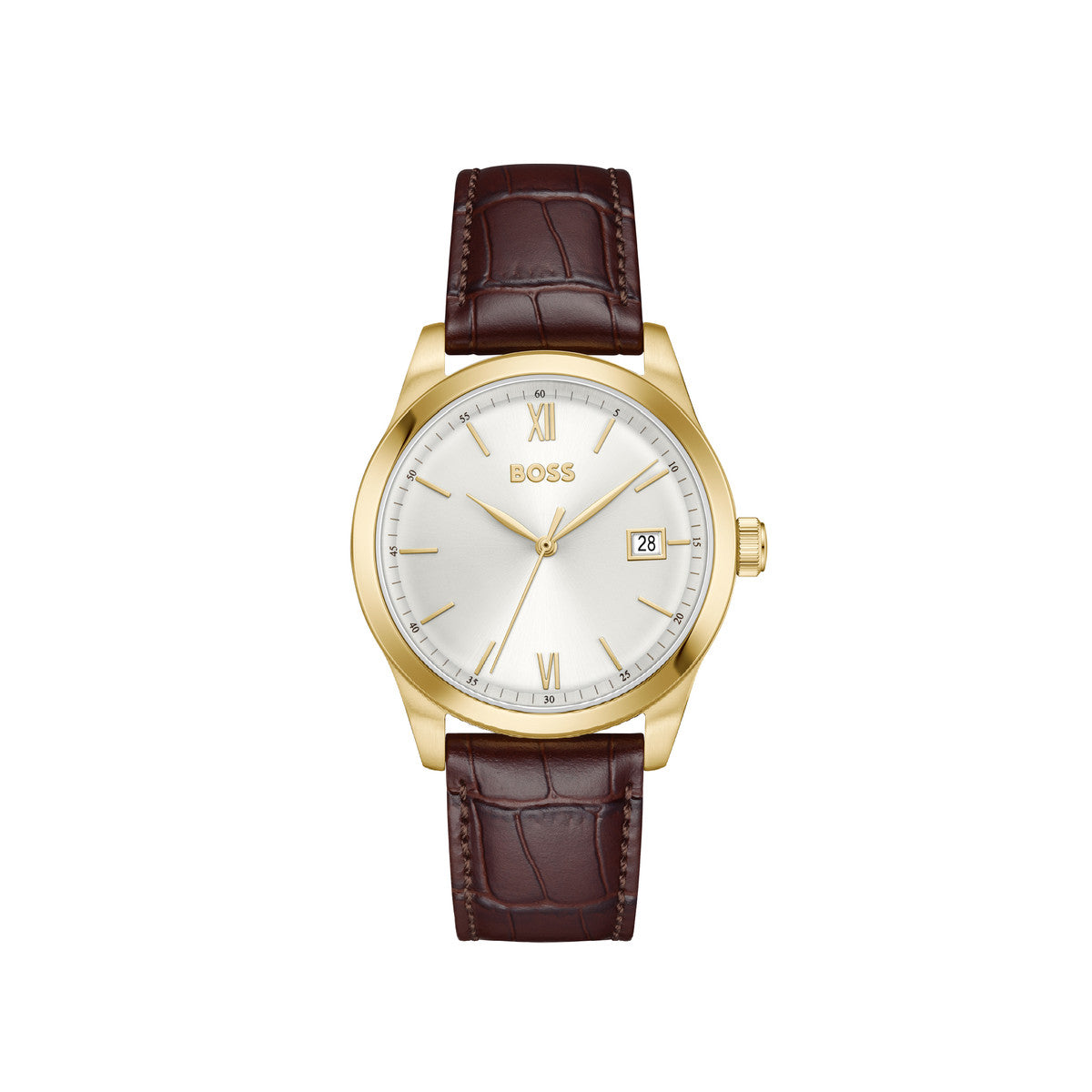 Boss Gold Langford White Dial Brown Leather Watch