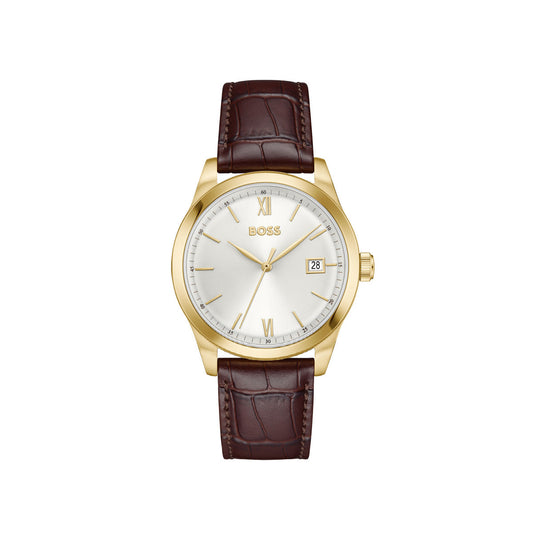Boss Gold Langford White Dial Brown Leather Watch