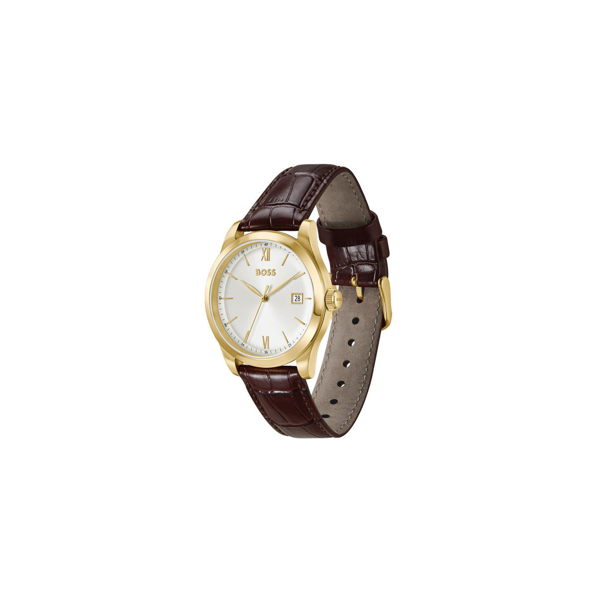 Boss Gold Langford White Dial Brown Leather Watch