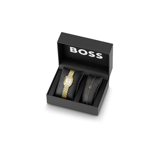 Boss Gold Mae Petite White Dial & Bracelet Gift Set