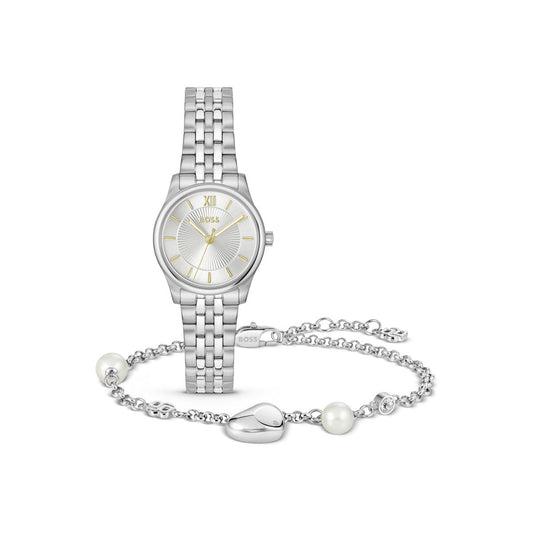 Boss Silver Graceful Mina Silver Dial Watch & Bracelet Gift Set