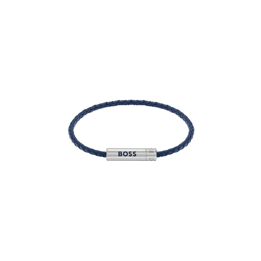 Boss Silver Ares Air Blue Leather Bracelet