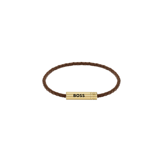 Boss Gold Ares Air Brown Lether Bracelet