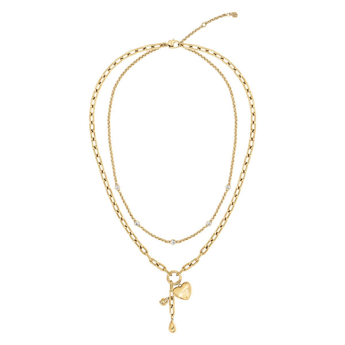 Boss Gold Amara Double Chain Heart Necklace