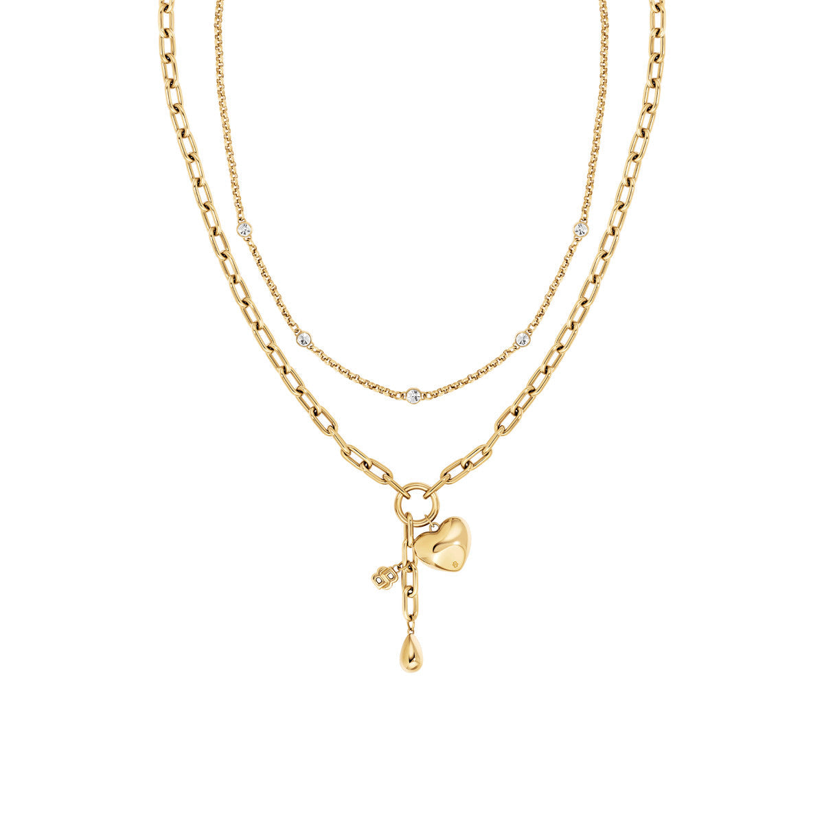 Boss Gold Amara Double Chain Heart Necklace