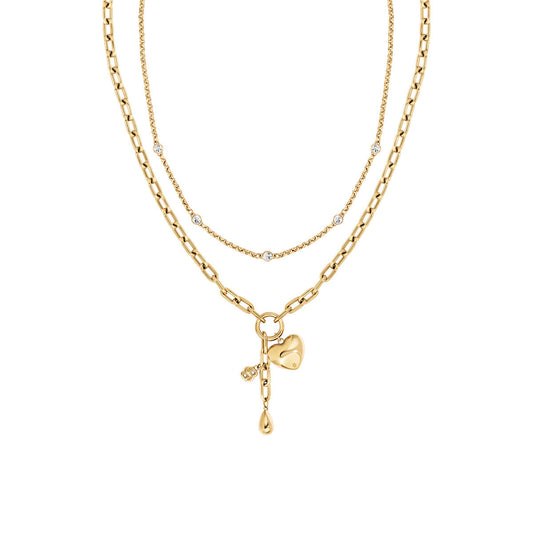 Boss Gold Amara Double Chain Heart Necklace