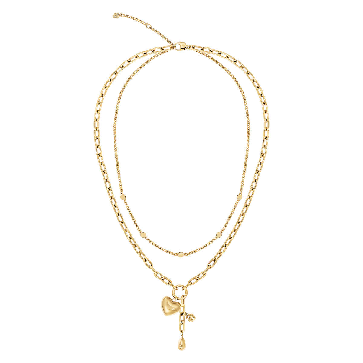 Boss Gold Amara Double Chain Heart Necklace