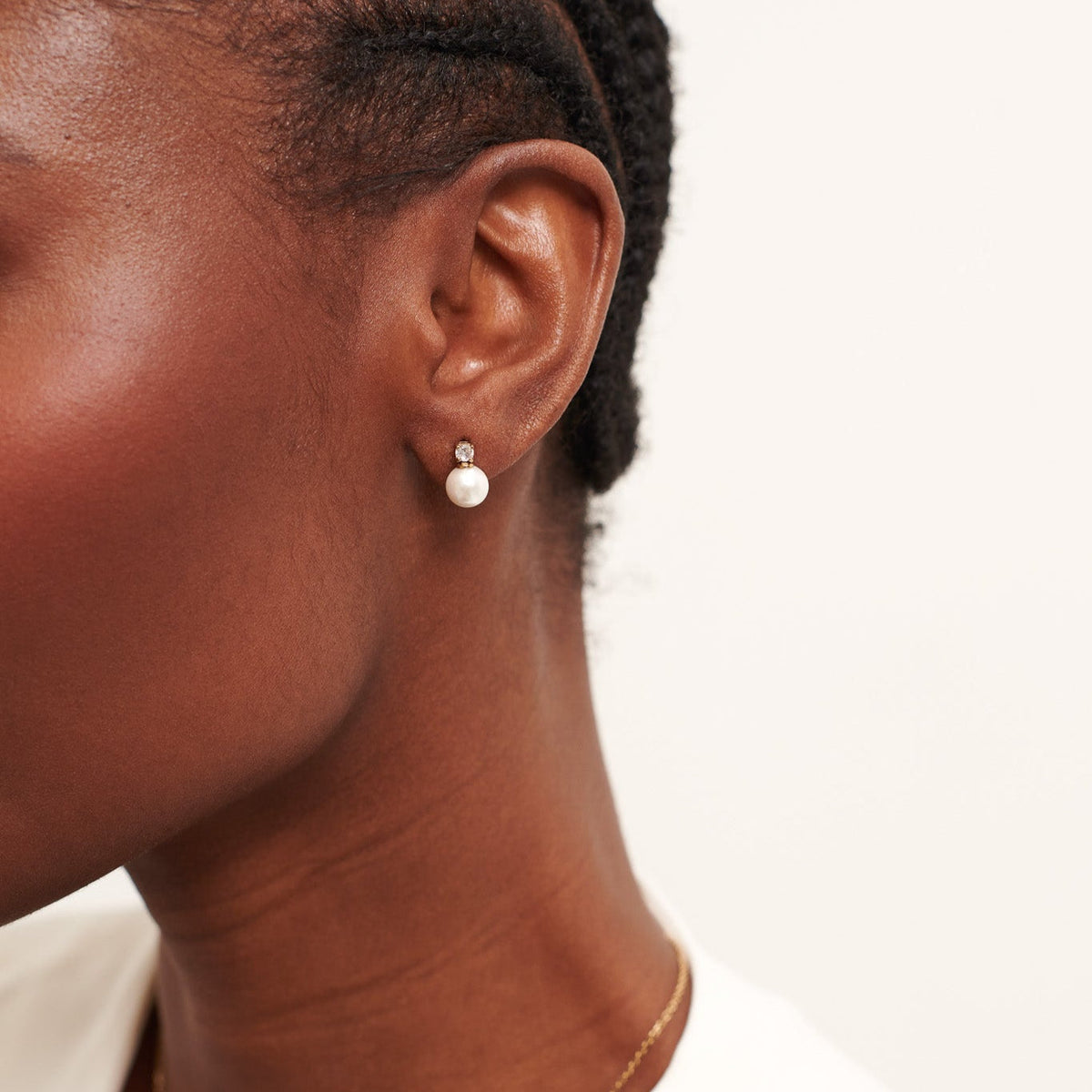 D.Louise Gold Pearl CZ Drop Stud Earrings