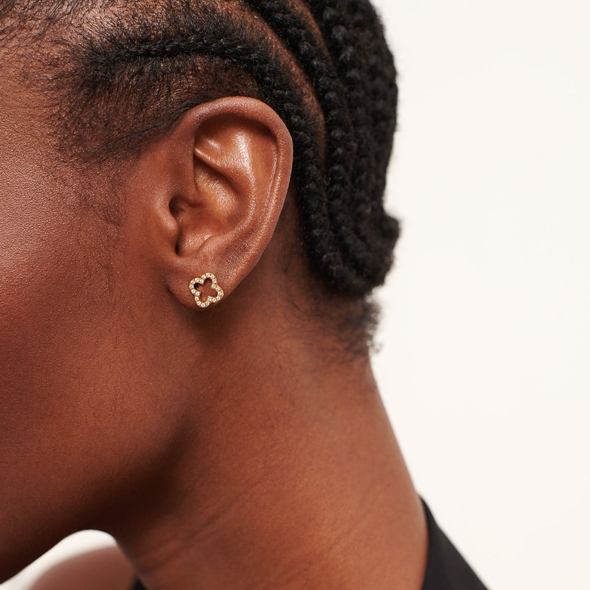 D.Louise Gold Pavé Clover Stud Earrings