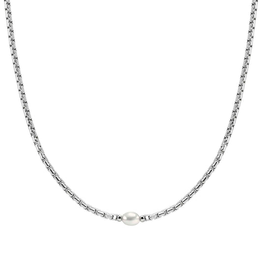 Nomination Silver Bold Steel Freshwater Pearl Necklace