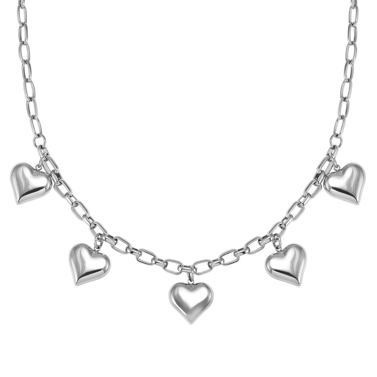 Silver Wear Style Puffy Heart Necklace