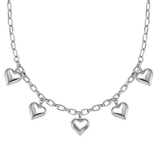 Silver Wear Style Puffy Heart Necklace