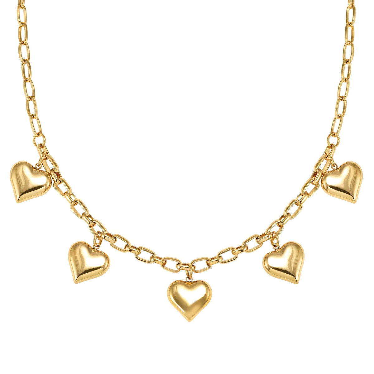 Gold Wear Style Puffy Heart Necklace