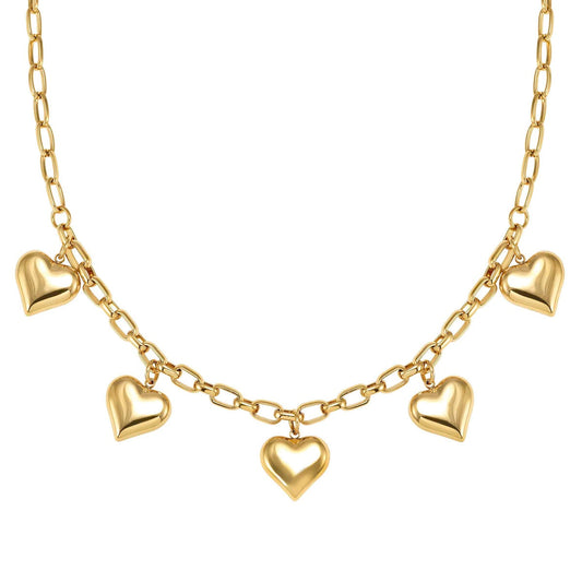 Gold Wear Style Puffy Heart Necklace