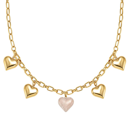Gold Wear Style Marble Heart Necklace