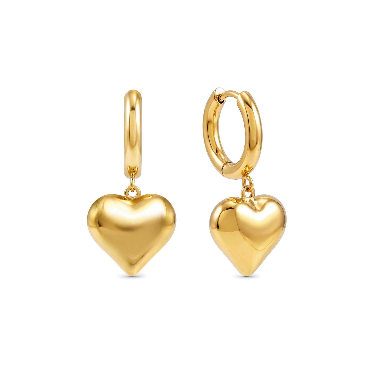 Gold Wear Style Puffy Heart Earrings