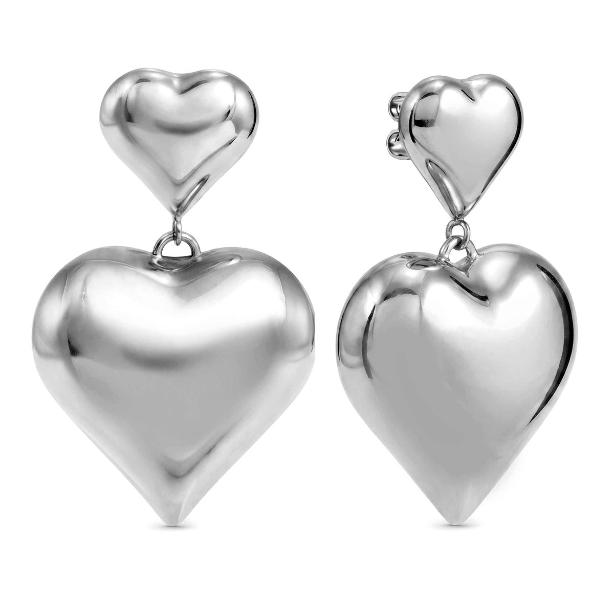 Silver Wear Style Double Heart Earrings