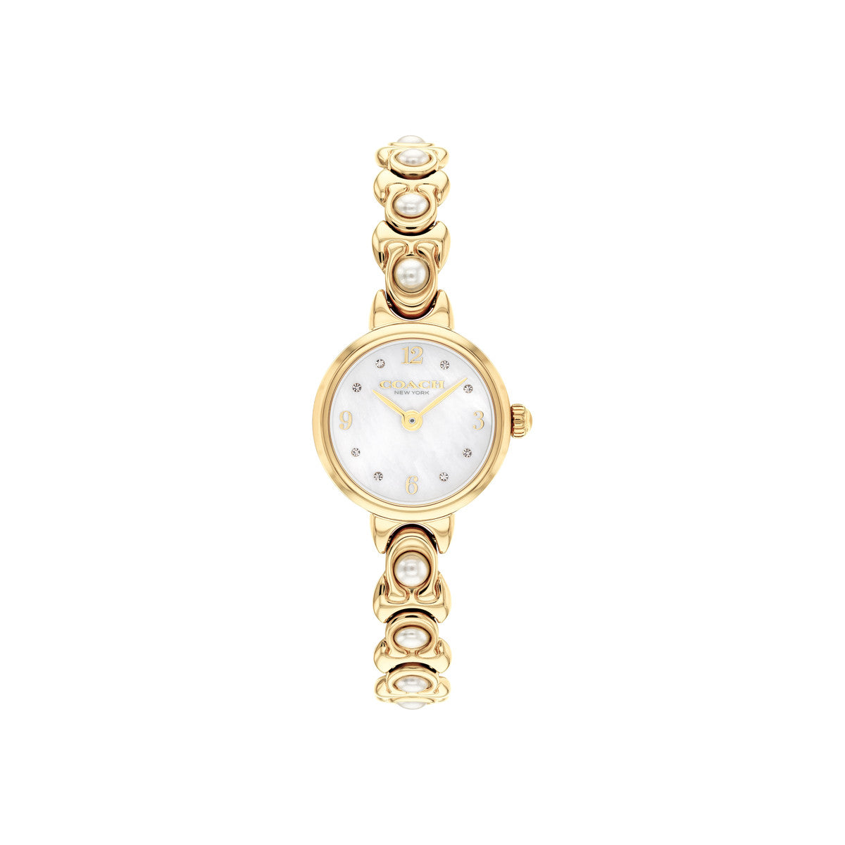 Coach Gold Iris Round C Pearl Bracelet Watch