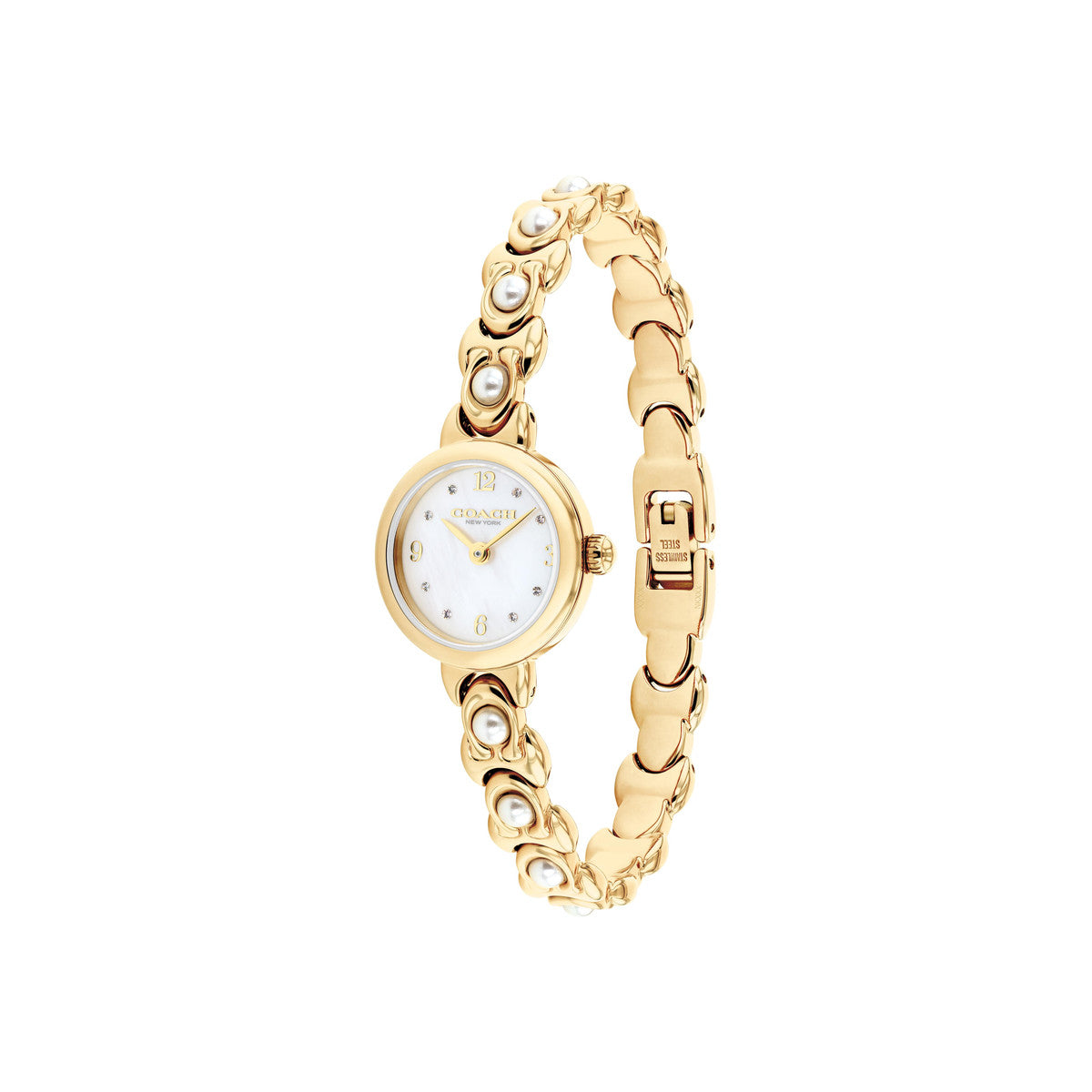Coach Gold Iris Round C Pearl Bracelet Watch
